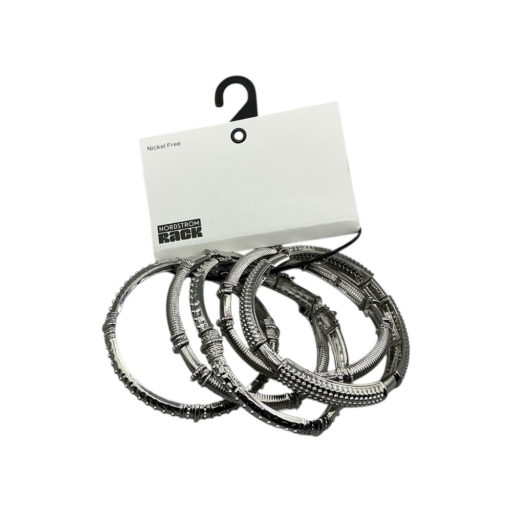 Nordstrom 5pk Textured Stretch Bangle Bracelets Rhodium Nickel Free